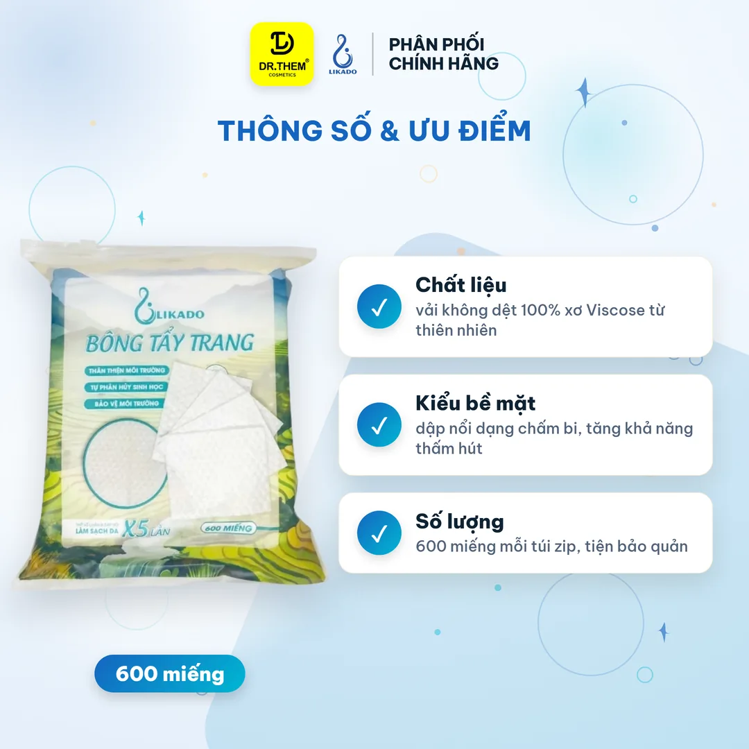 Bông Tẩy Trang Likado Cotton Mềm Không Xù Lông Túi 600 Miếng 2