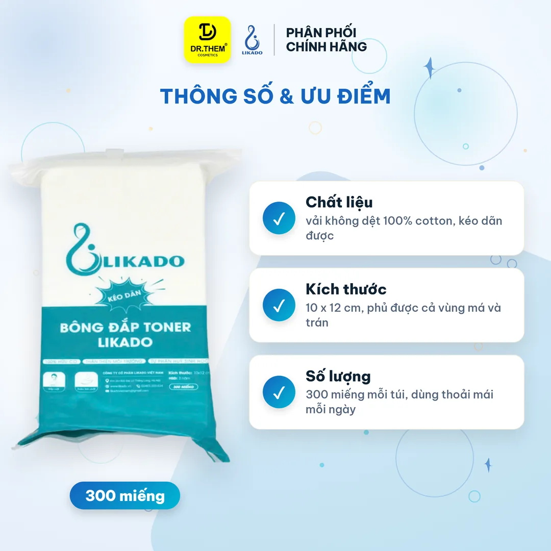Bông Đắp Toner Likado Lotion Mask Cotton Kéo Dãn Túi 300 Miếng 2
