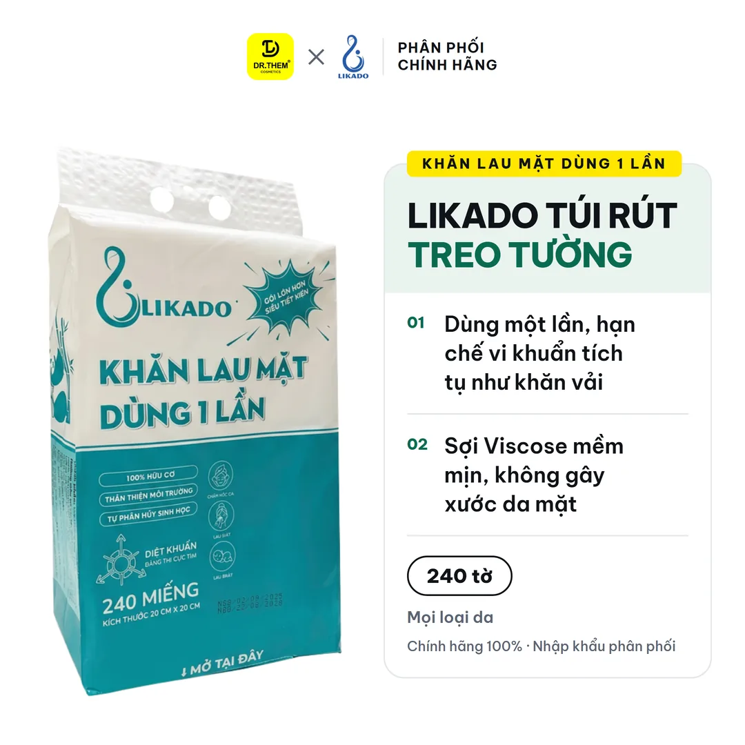 Khăn Lau Mặt Dùng 1 Lần Likado Túi Rút Treo Tường 240 Tờ Chất Liệu Viscose Mềm Mịn Cho Spa Và Gia Đình 20x20cm