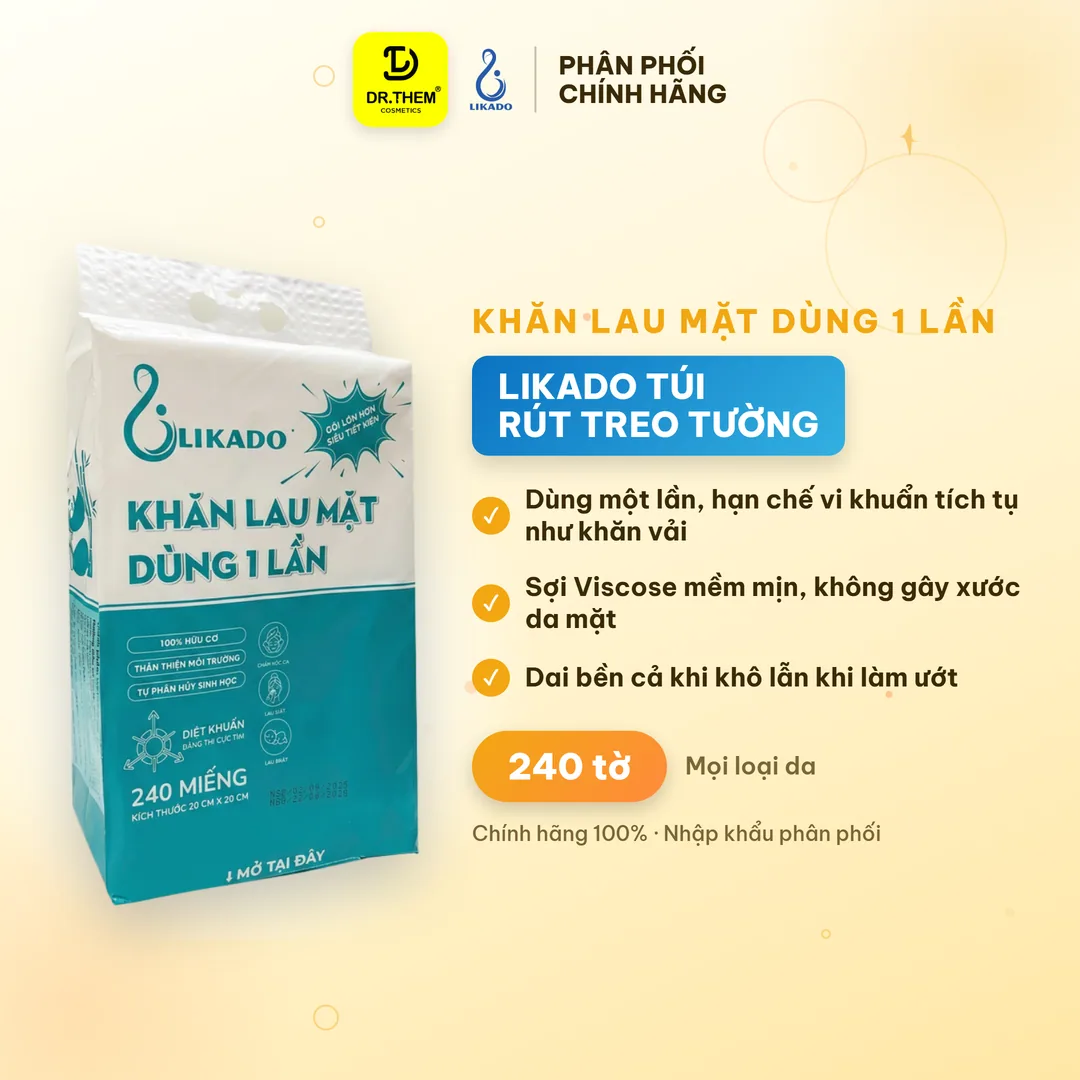 Khăn Lau Mặt Dùng 1 Lần Likado Túi Rút Treo Tường 240 Tờ Chất Liệu Viscose Mềm Mịn Cho Spa Và Gia Đình 20x20cm