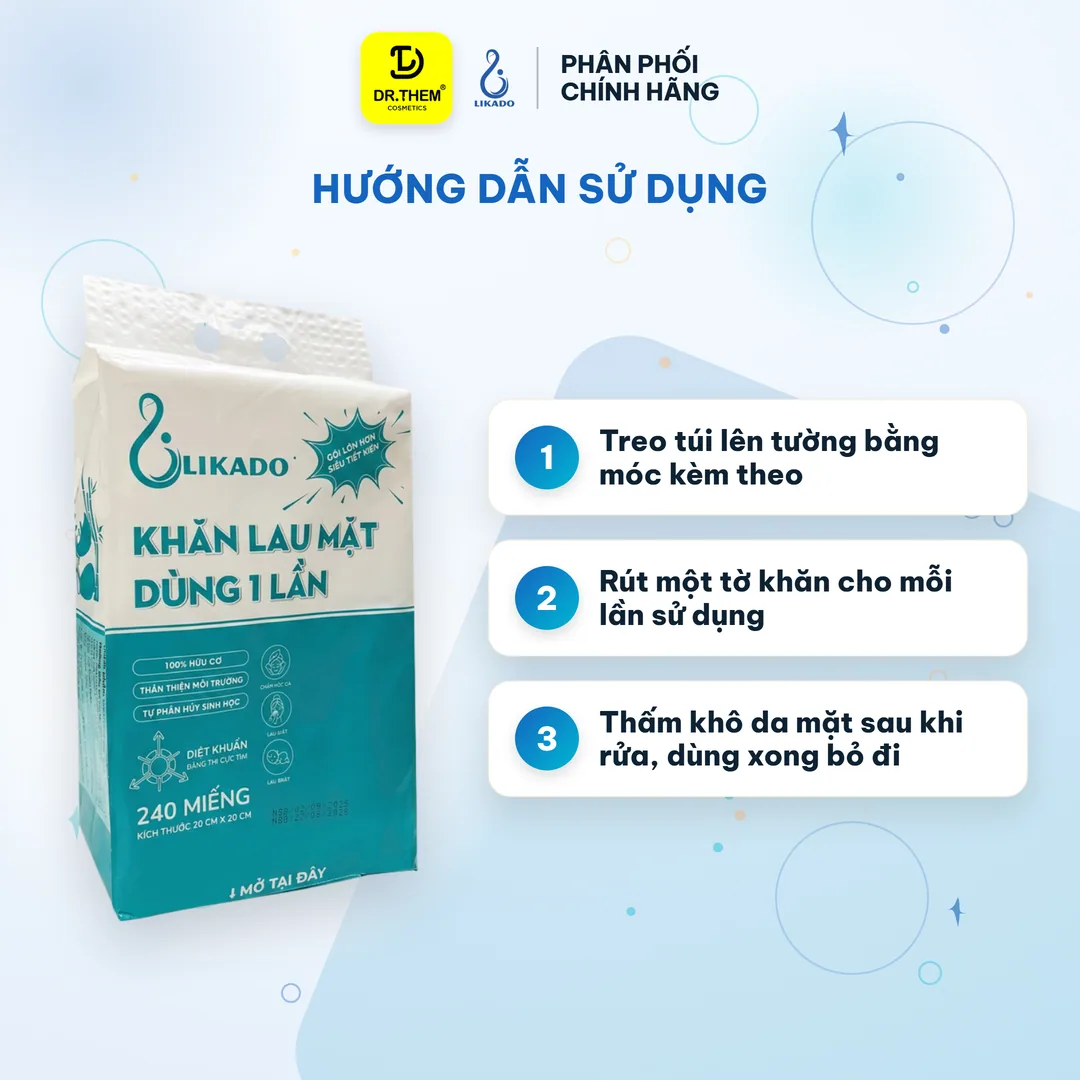 Khăn Lau Mặt Dùng 1 Lần Likado Túi Rút Treo Tường 240 Tờ Chất Liệu Viscose Mềm Mịn Cho Spa Và Gia Đình 20x20cm 3