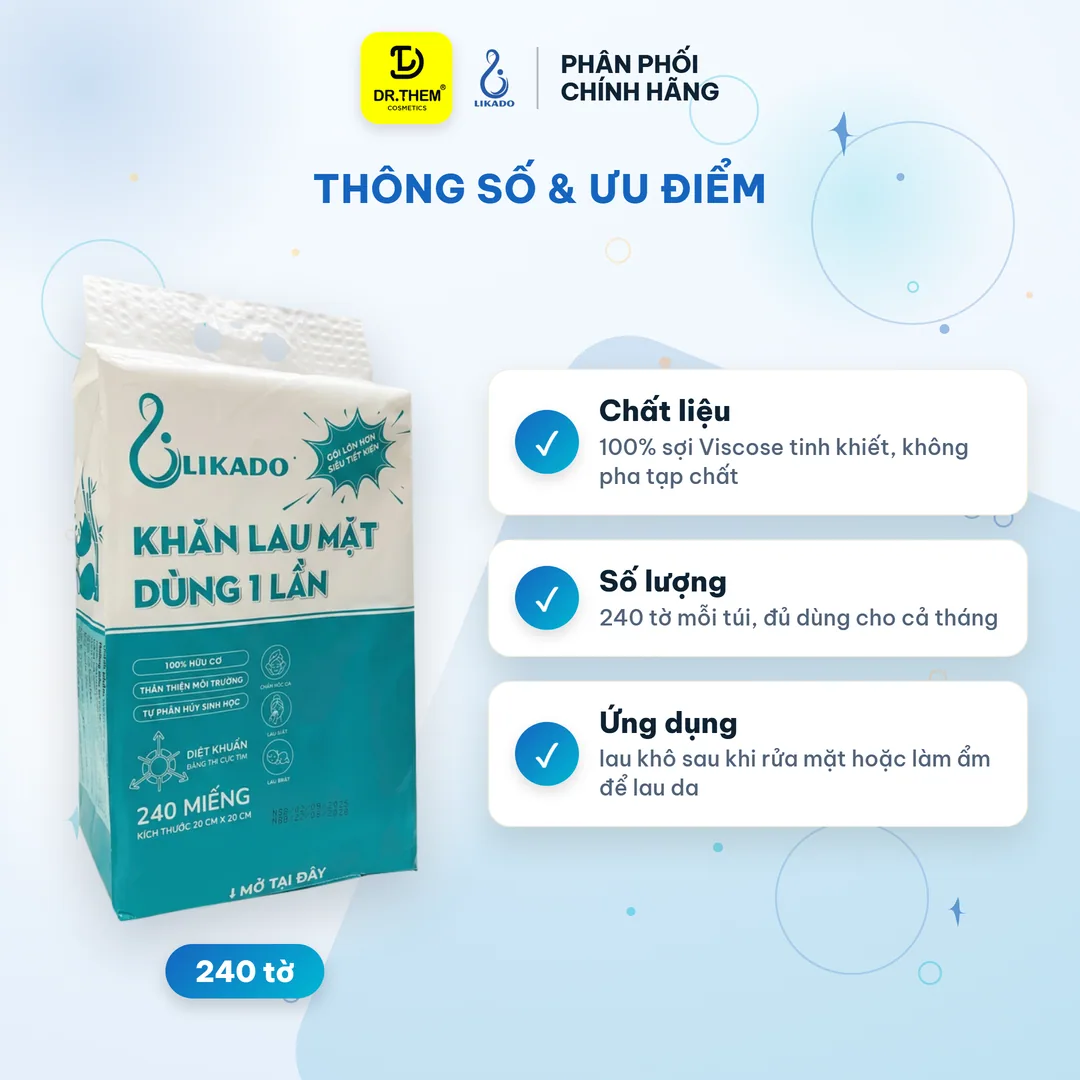 Khăn Lau Mặt Dùng 1 Lần Likado Túi Rút Treo Tường 240 Tờ Chất Liệu Viscose Mềm Mịn Cho Spa Và Gia Đình 20x20cm 2