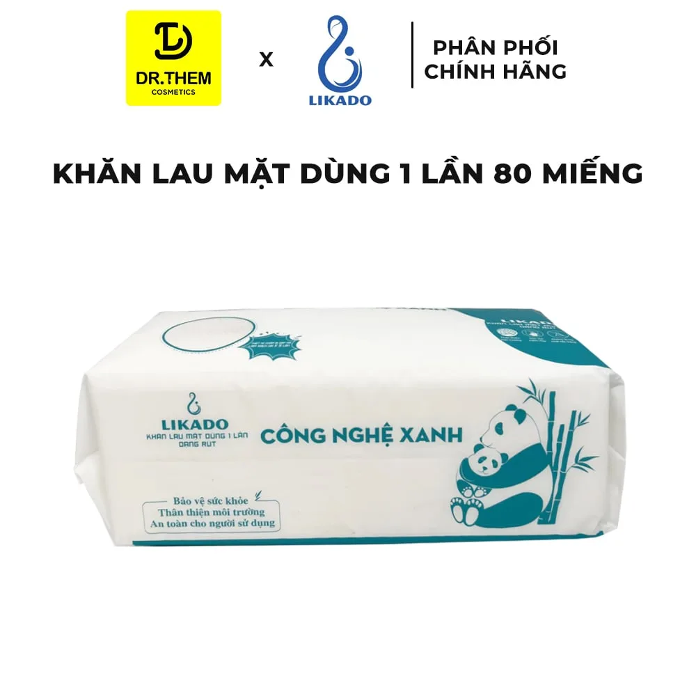 Khăn Lau Mặt Dùng 1 Lần Likado Túi Rút 80 Tờ Chất Liệu Viscose Mềm Mịn Làm Sạch Thấm Khô Da Size 20x20cm