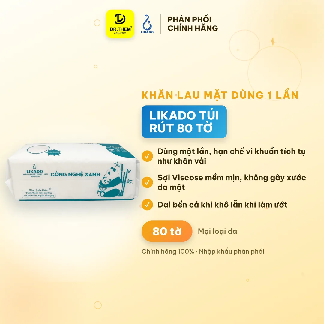 Khăn Lau Mặt Dùng 1 Lần Likado Túi Rút 80 Tờ Chất Liệu Viscose Mềm Mịn Làm Sạch Thấm Khô Da Size 20x20cm