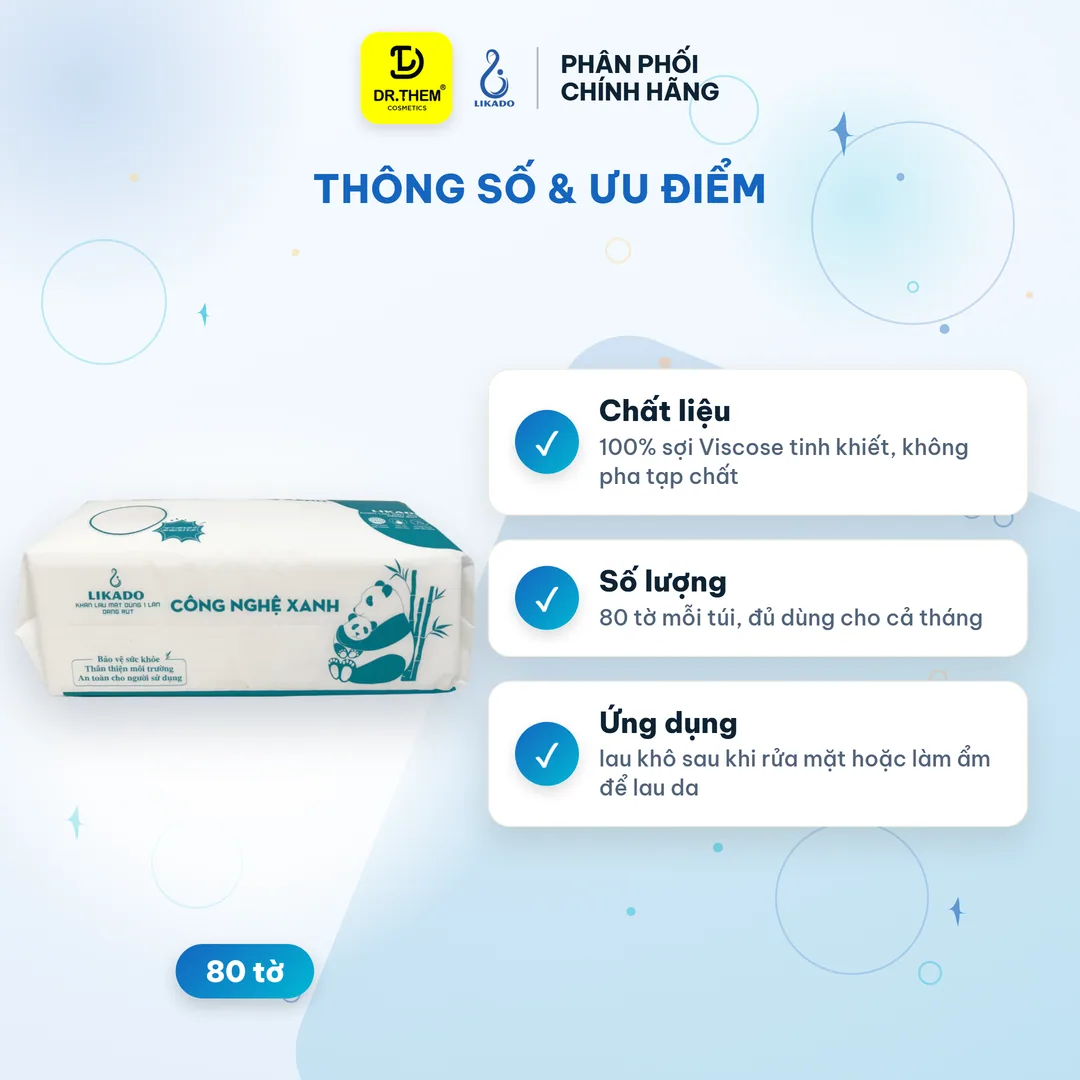 Khăn Lau Mặt Dùng 1 Lần Likado Túi Rút 80 Tờ Chất Liệu Viscose Mềm Mịn Làm Sạch Thấm Khô Da Size 20x20cm 2