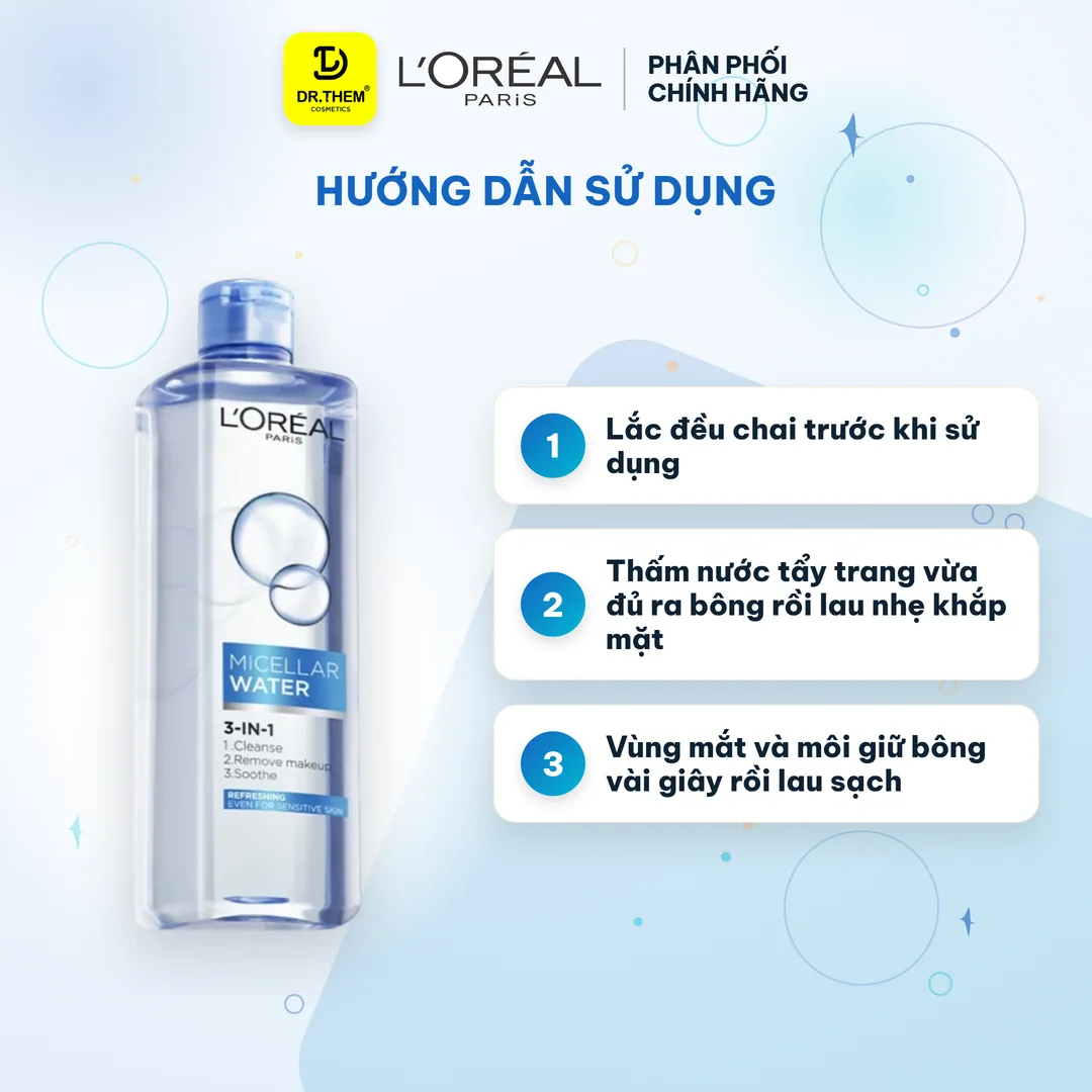 Nước Tẩy Trang L'Oreal Paris 3in1 Micellar Water Tươi Mát Cho Da Dầu Và Da Hỗn Hợp 400ml 3