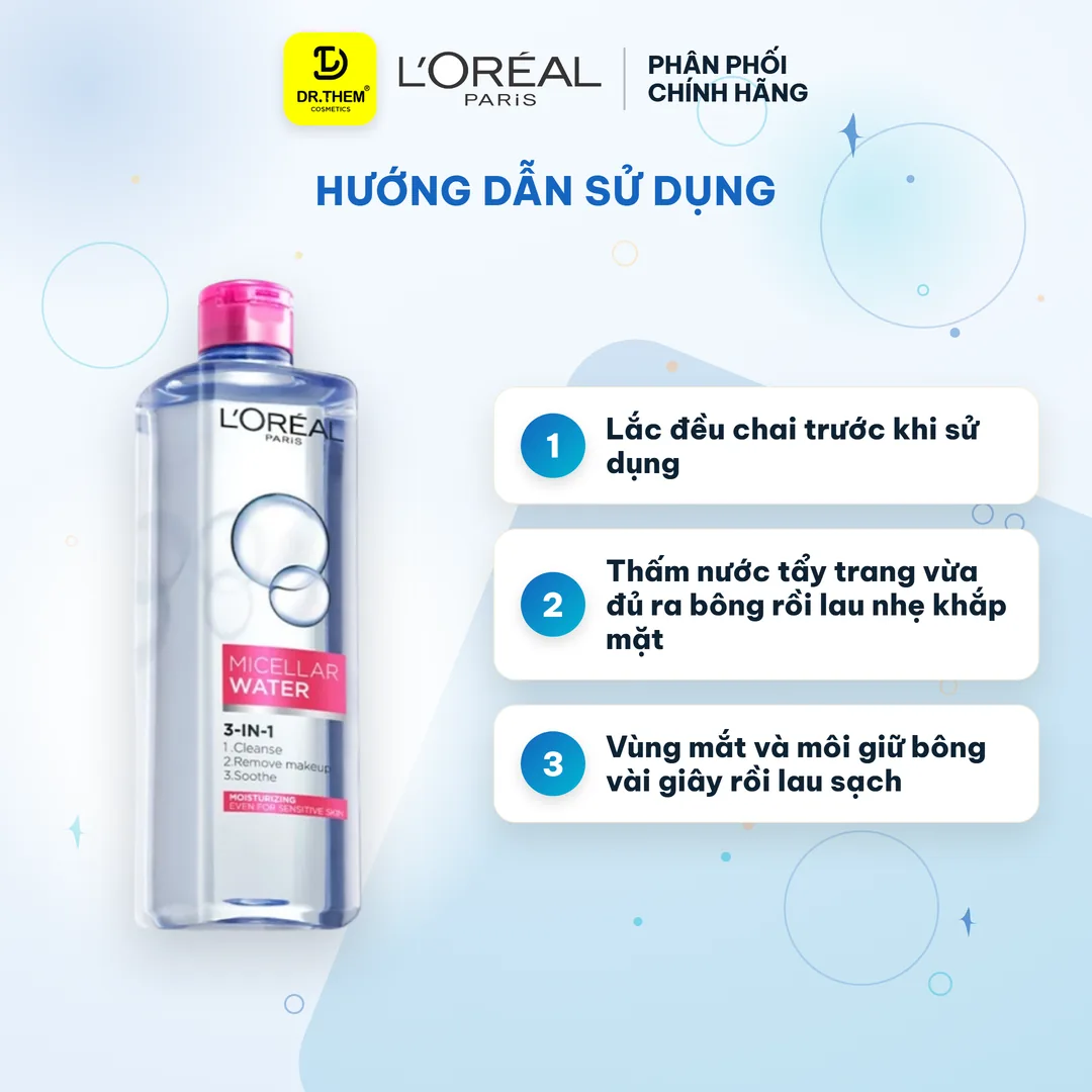 Nước Tẩy Trang L'Oreal Paris 3in1 Micellar Water Dưỡng Ẩm Cho Da Thường Và Da Khô 400ml 3