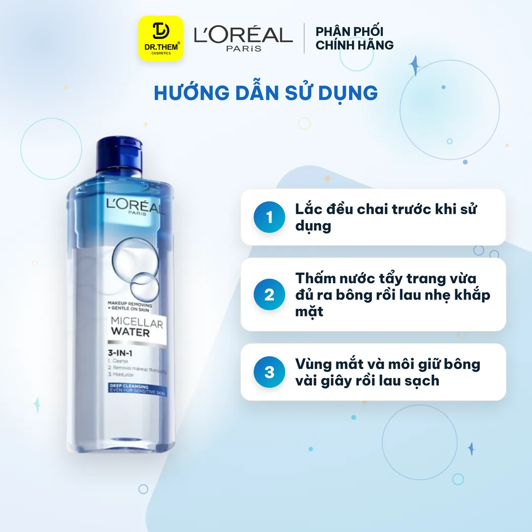 Nước Tẩy Trang L'Oreal Paris 3in1 Micellar Water Làm Sạch Sâu Lớp Trang Điểm 400ml 3