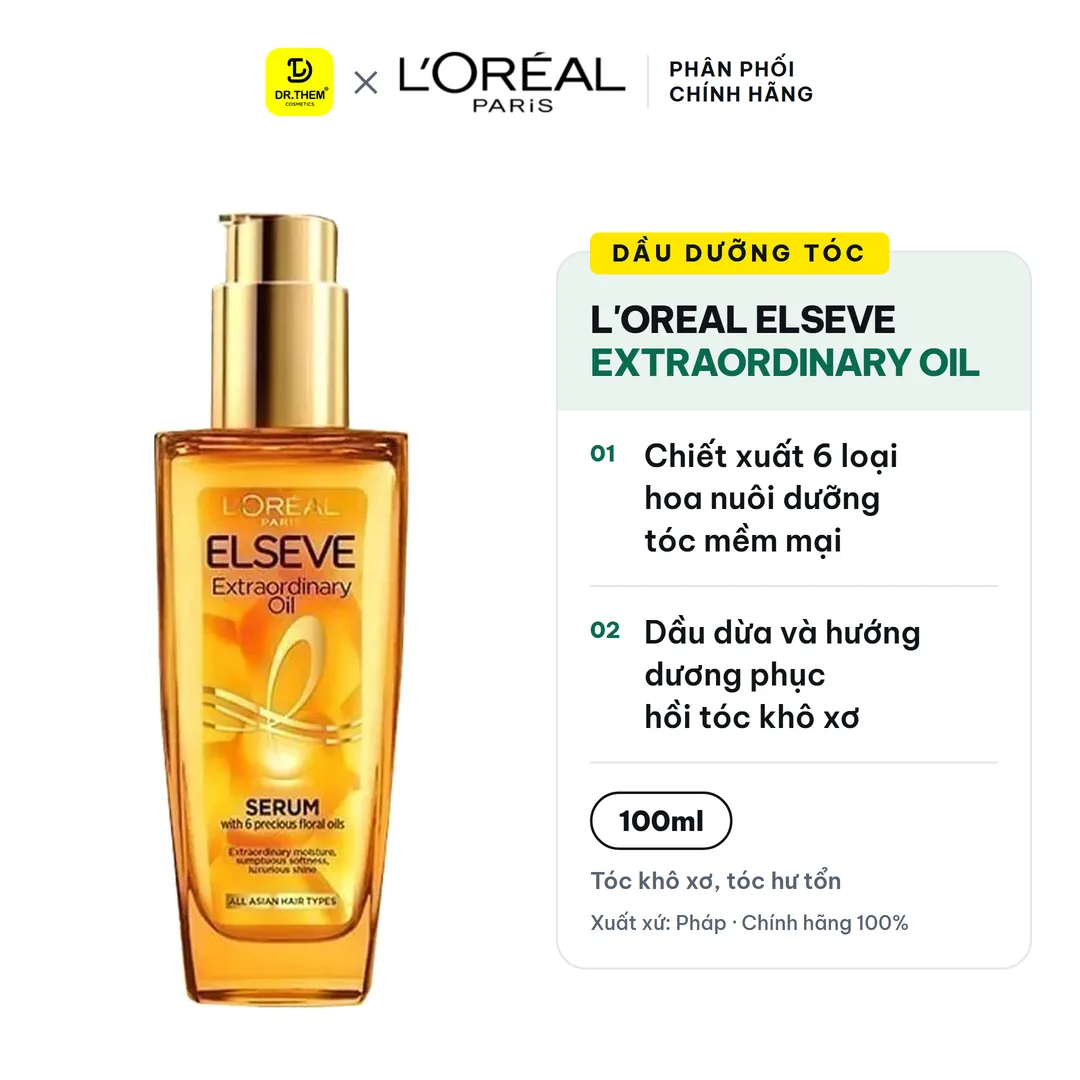 Dầu Dưỡng Tóc L Oreal Paris Elseve Extraordinary Oil Serum Tinh Dầu Hoa Tự Nhiên Phục Hồi Tóc Khô Xơ 100ml