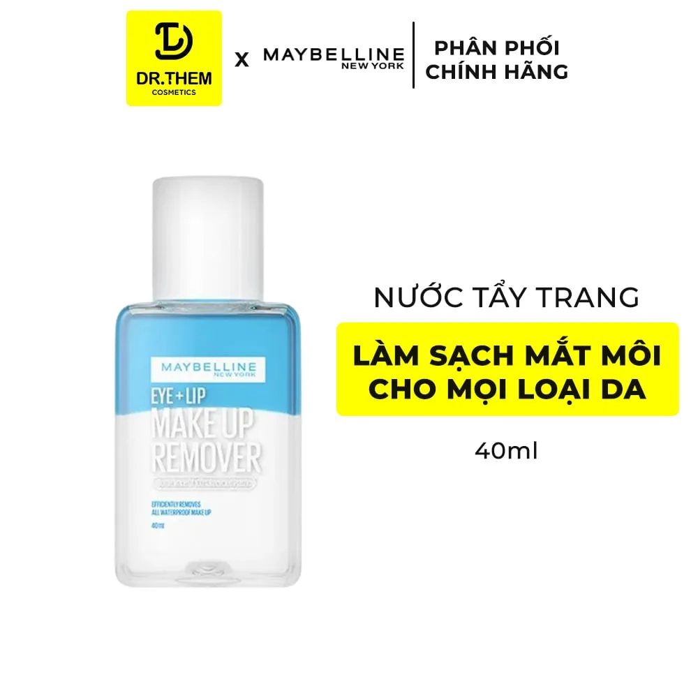 Nước Tẩy Trang Mắt Môi Maybelline Lip & Eye Make Up Remover Làm Sạch Lớp Trang Điểm Lâu Trôi Dịu Nhẹ 40ml