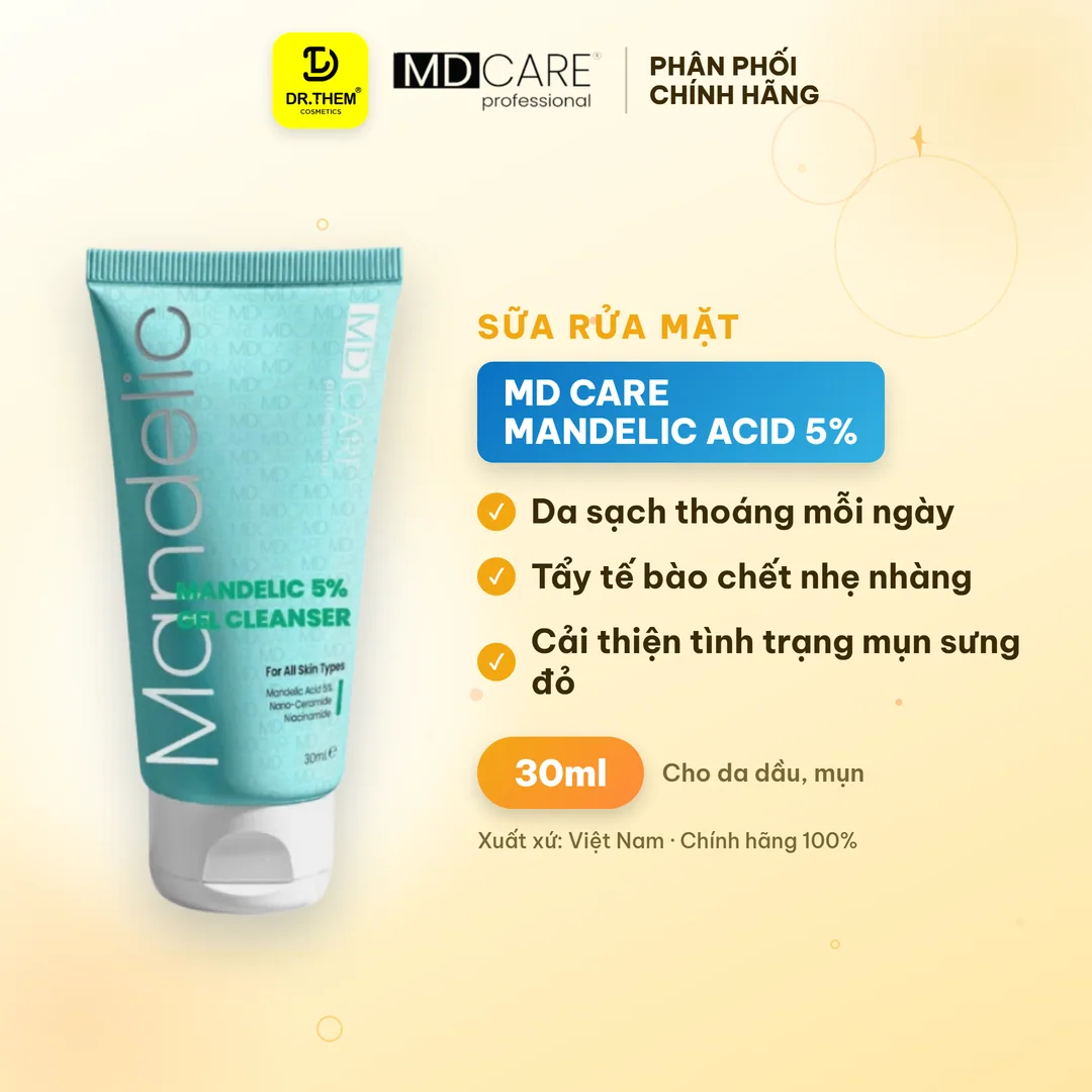 Sữa Rửa Mặt MD CARE Mandelic Acid 5% Dạng Gel Làm Sạch Sâu Tẩy Tế Bào Chết Nhẹ Nhàng Cho Da Dầu Mụn 30ml