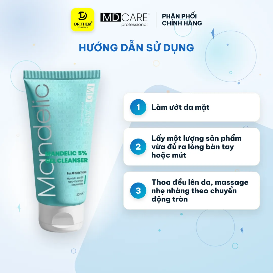 Sữa Rửa Mặt MD CARE Mandelic Acid 5% Dạng Gel Làm Sạch Sâu Tẩy Tế Bào Chết Nhẹ Nhàng Cho Da Dầu Mụn 30ml 3
