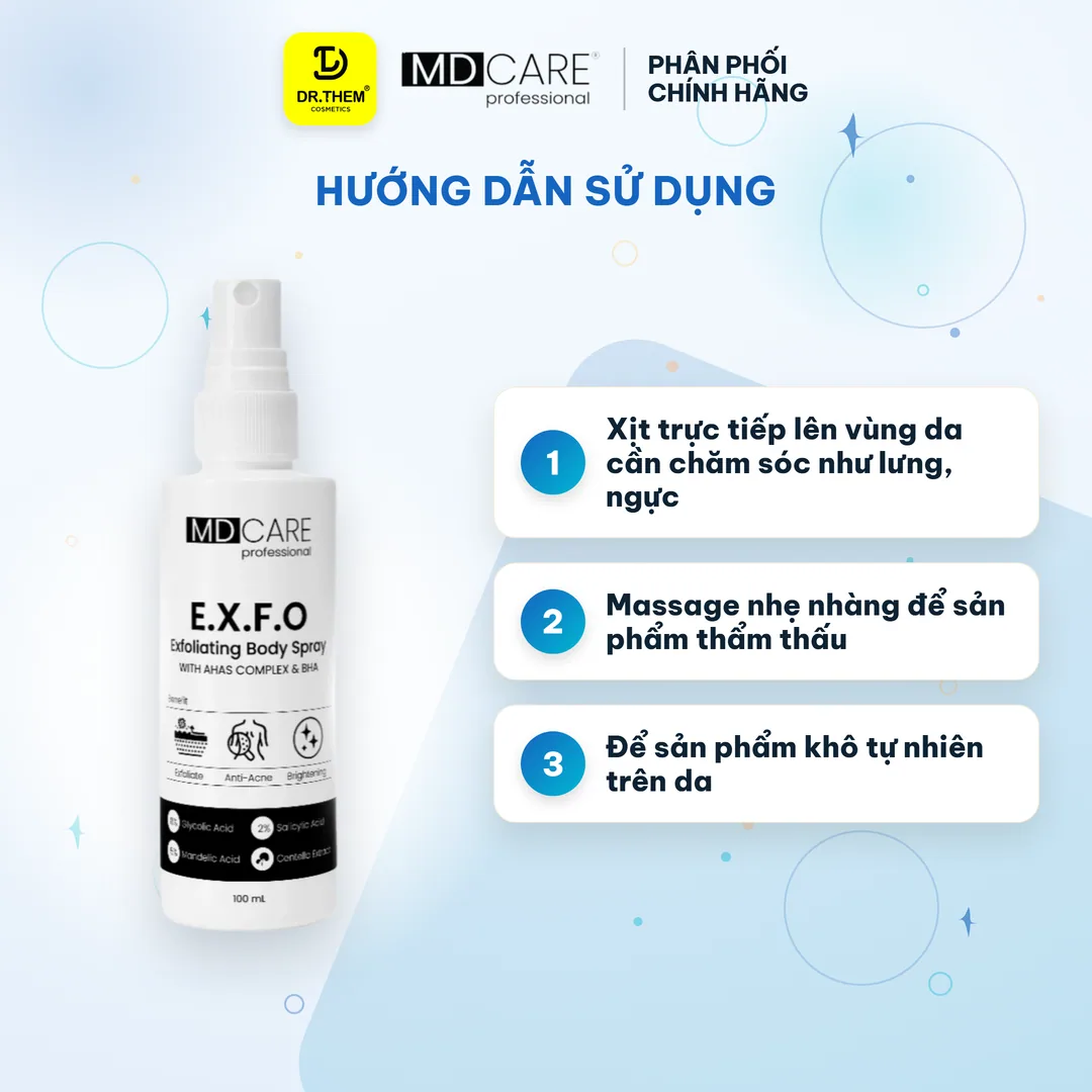 Xịt Tẩy Tế Bào Chết Toàn Thân MD Care Exfoliating Body Spray AHAs BHA Hỗ Trợ Giảm Mụn Lưng Ngực 100ml 8