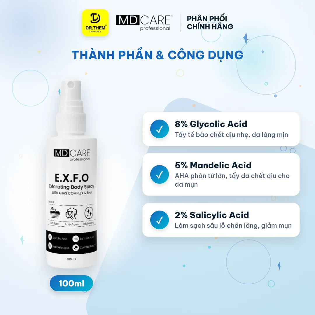 Xịt Tẩy Tế Bào Chết Toàn Thân MD Care Exfoliating Body Spray AHAs BHA Hỗ Trợ Giảm Mụn Lưng Ngực 100ml 7