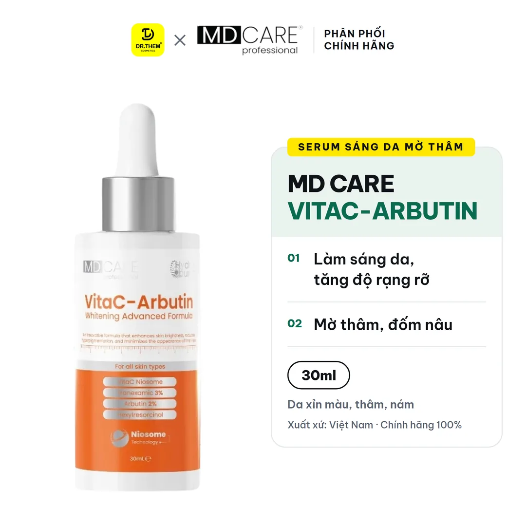 Serum MD Care VitaC Arbutin Whitening Advanced Formula Hỗ Trợ Làm Sáng Da Mờ Thâm Chống Lão Hóa 30ml