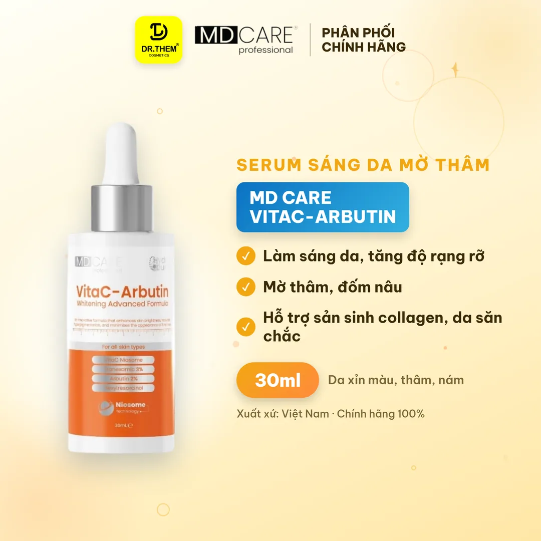 Serum MD Care VitaC Arbutin Whitening Advanced Formula Hỗ Trợ Làm Sáng Da Mờ Thâm Chống Lão Hóa 30ml