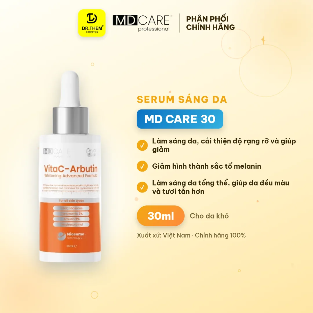 Serum MD Care VitaC Arbutin Whitening Advanced Formula Hỗ Trợ Làm Sáng Da Mờ Thâm Chống Lão Hóa 30ml