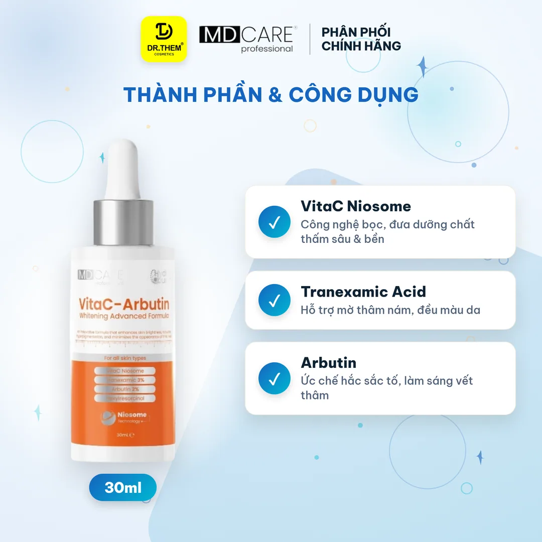 Serum MD Care VitaC Arbutin Whitening Advanced Formula Hỗ Trợ Làm Sáng Da Mờ Thâm Chống Lão Hóa 30ml 6