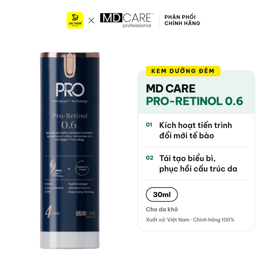 Kem Dưỡng Đêm MD Care Pro Retinol Hỗ Trợ Làm Sáng Da Cải Thiện Nếp Nhăn Và Dấu Hiệu Lão Hóa 30ml - Retinol 0.6