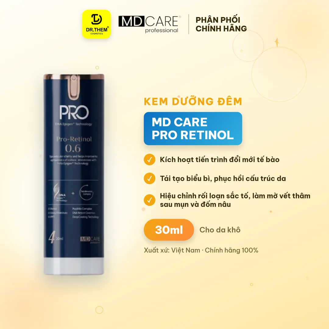Kem Dưỡng Đêm MD Care Pro Retinol Hỗ Trợ Làm Sáng Da Cải Thiện Nếp Nhăn Và Dấu Hiệu Lão Hóa 30ml