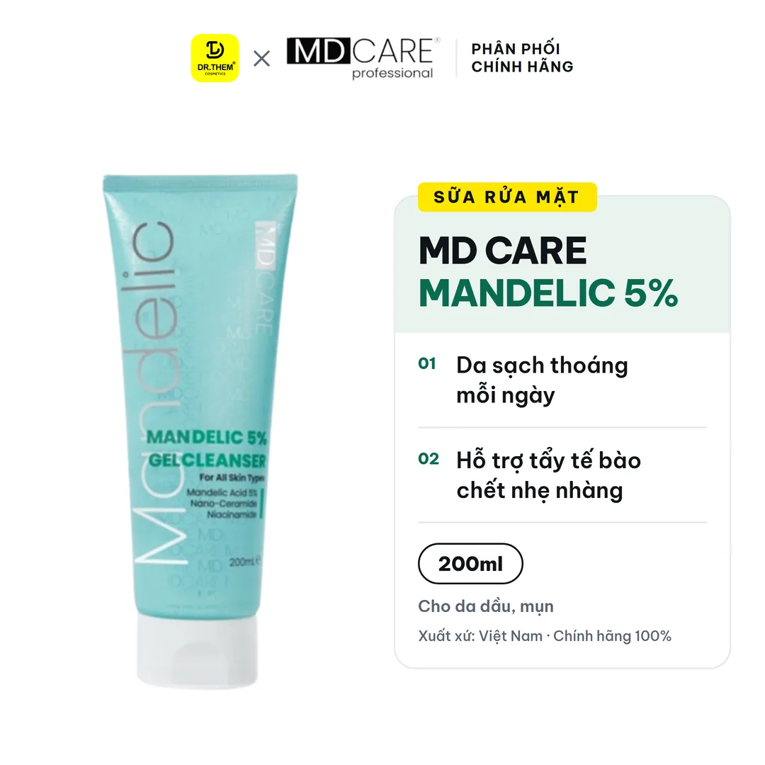Sữa Rửa Mặt Mandelic 5% Dạng Gel Sạch Sâu Và Tẩy Tế Bào Chết Nhẹ Nhàng MD CARE 200ml