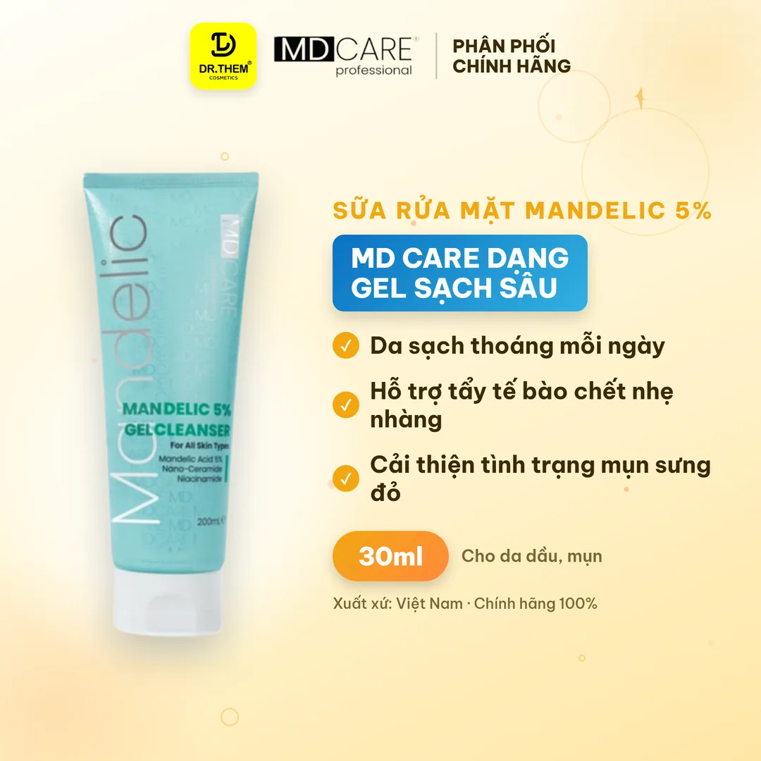 Sữa Rửa Mặt Mandelic 5% Dạng Gel Sạch Sâu Và Tẩy Tế Bào Chết Nhẹ Nhàng MD CARE 200ml
