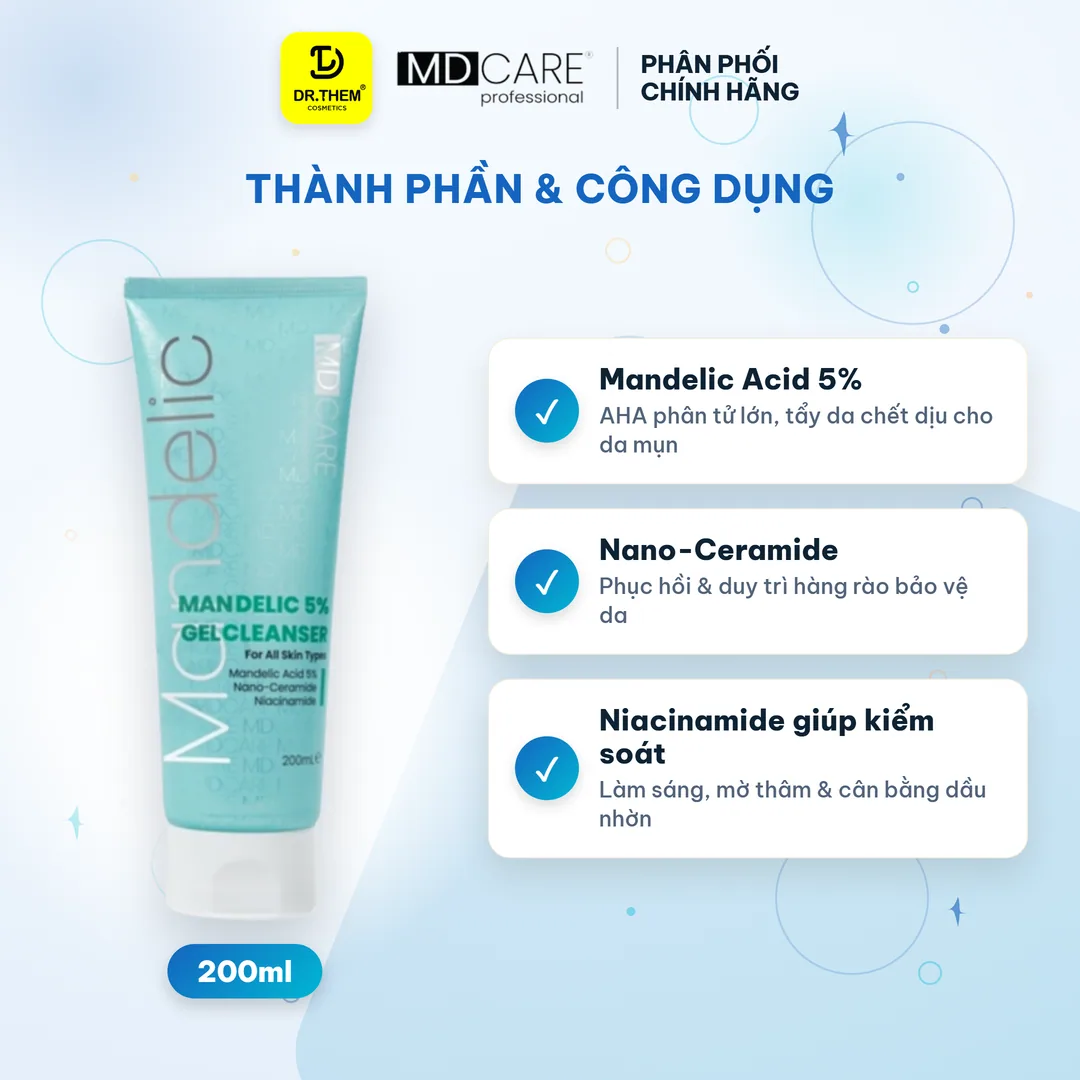 Sữa Rửa Mặt Mandelic 5% Dạng Gel Sạch Sâu Và Tẩy Tế Bào Chết Nhẹ Nhàng MD CARE 200ml 2