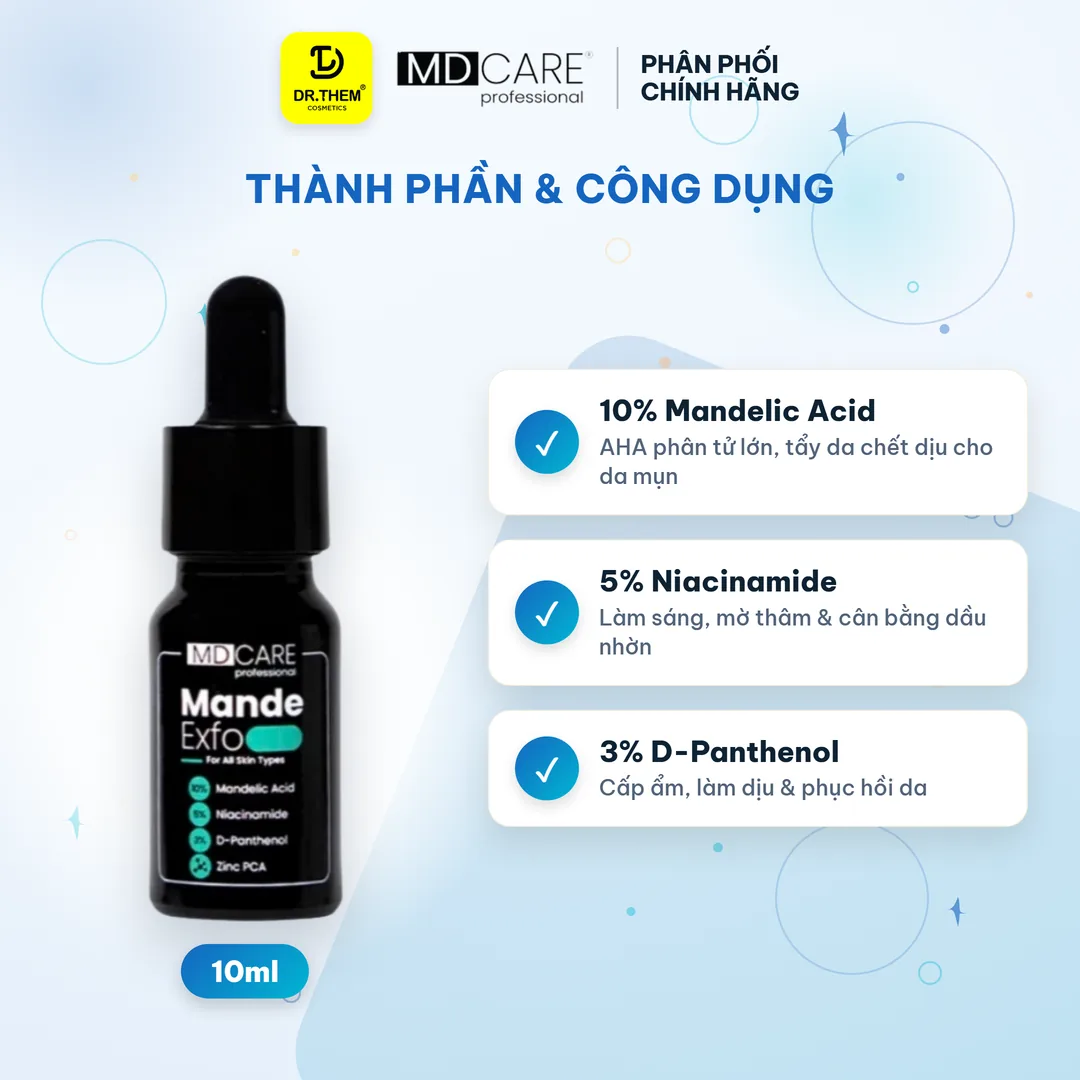Tinh Chất Tẩy Tế Bào Chết MD CARE Mande Exfo Cấp Ẩm Làm Sáng Da Căng Bóng Cho Da Dầu Hỗn Hợp 10ml 2
