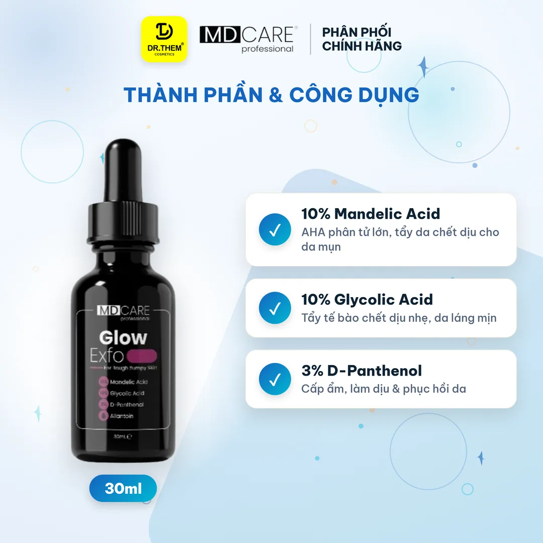 Serum Tẩy Tế Bào Chết Làm Sáng, Mờ Thâm Và Đều Màu Da MD Care Glow Exfo 30ml 2