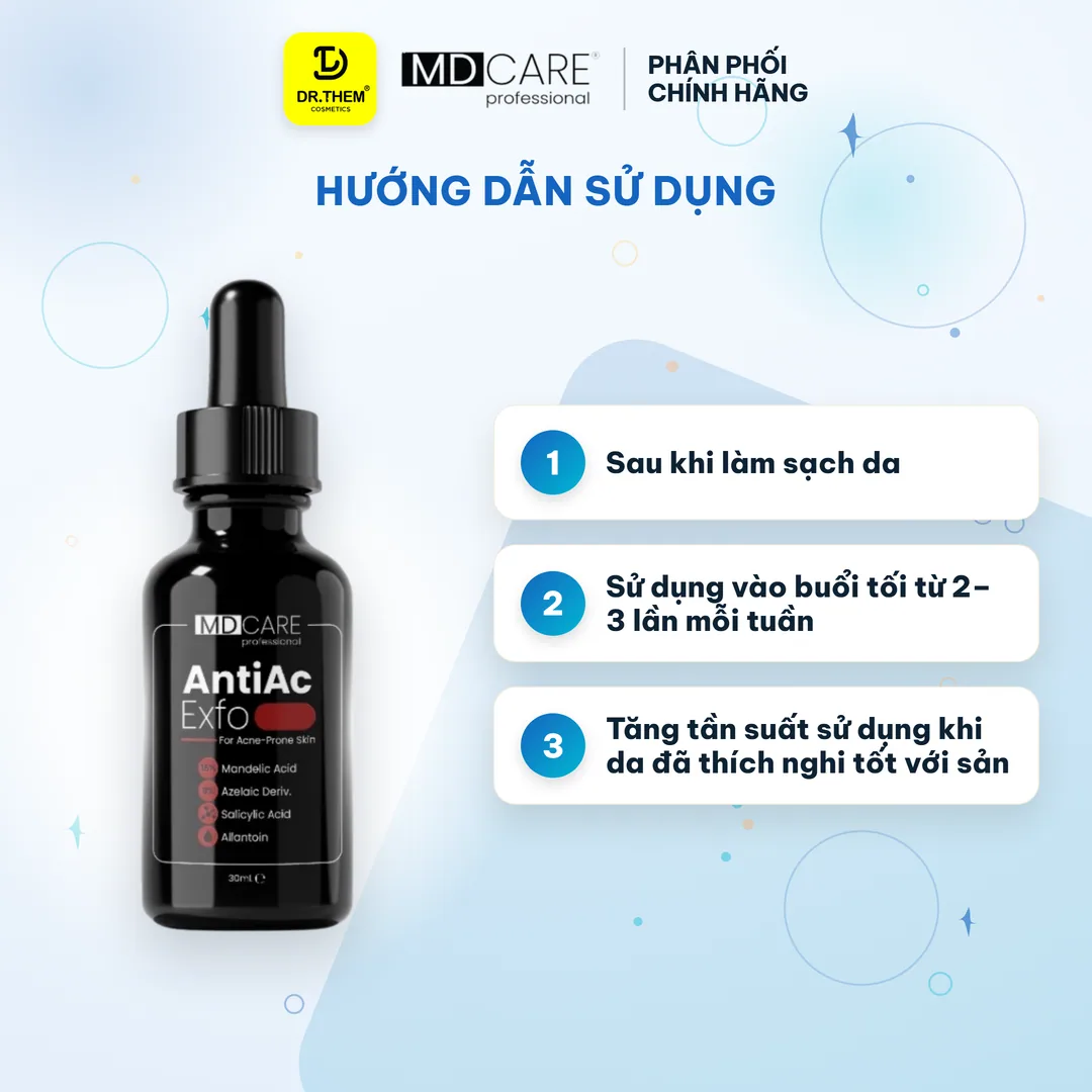Serum Tẩy Tế Bào Chết Kiểm Soát Mụn, làm dịu Và Giảm Tiết Dầu MD CARE AntiAc Exfo 3