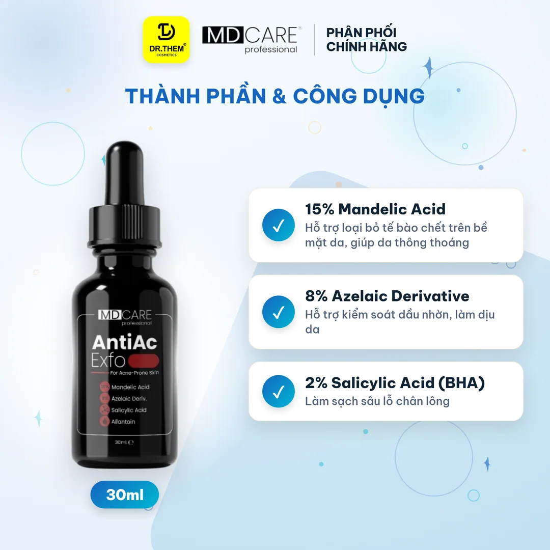 Serum Tẩy Tế Bào Chết Kiểm Soát Mụn, làm dịu Và Giảm Tiết Dầu MD CARE AntiAc Exfo 2
