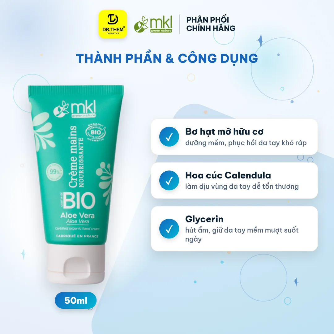 Kem Dưỡng Tay Và Móng Hữu Cơ MKL Green Nature Ecocert Hương Lô Hội (Aloe Vera) 50ml 2