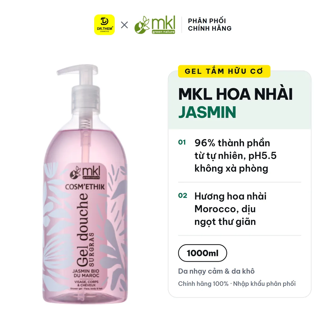 Gel Tắm Hữu Cơ MKL Green Nature Shower Gel pH5.5 Không Xà Phòng Hương Hoa Nhài (Jasmin) 1000ml