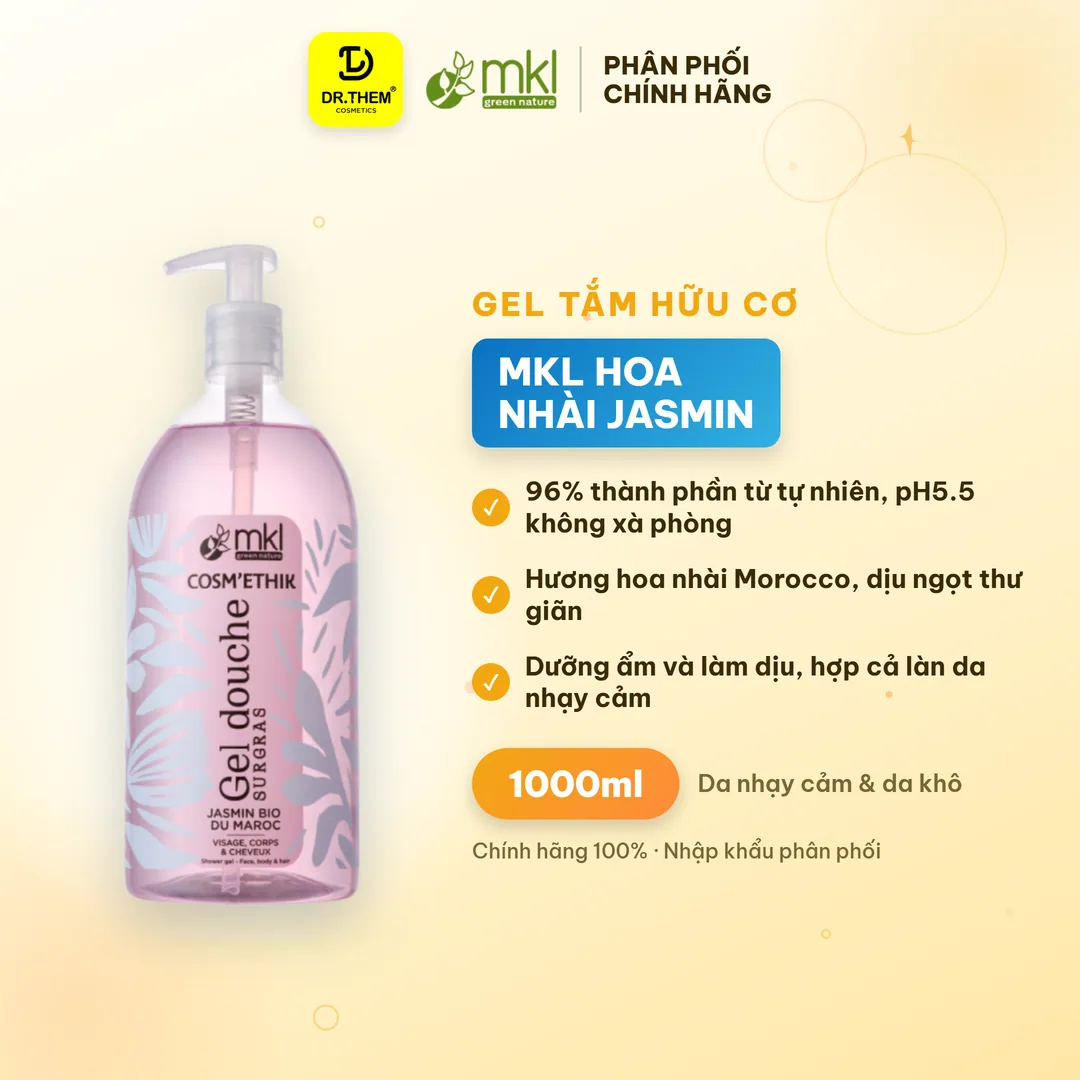 Gel Tắm Hữu Cơ MKL Green Nature Shower Gel pH5.5 Không Xà Phòng Hương Hoa Nhài (Jasmin) 1000ml