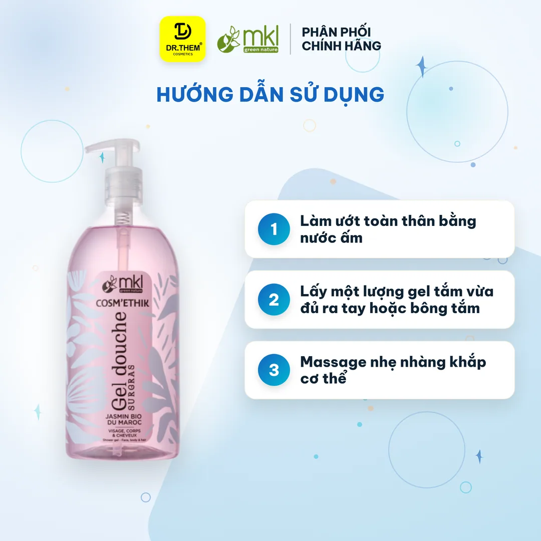 Gel Tắm Hữu Cơ MKL Green Nature Shower Gel pH5.5 Không Xà Phòng Hương Hoa Nhài (Jasmin) 1000ml 3
