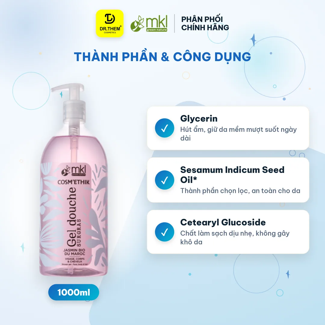 Gel Tắm Hữu Cơ MKL Green Nature Shower Gel pH5.5 Không Xà Phòng Hương Hoa Nhài (Jasmin) 1000ml 2