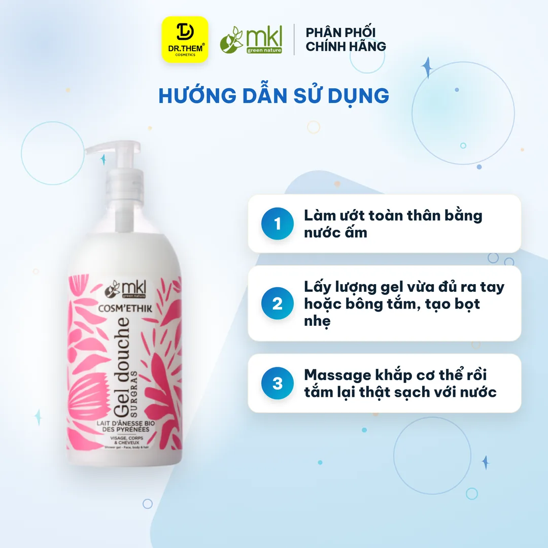 Gel Tắm Hữu Cơ MKL Green Nature Shower Gel pH5.5 Không Xà Phòng Hương Hạnh Nhân (Lait d'Ânesse) 1000ml 3
