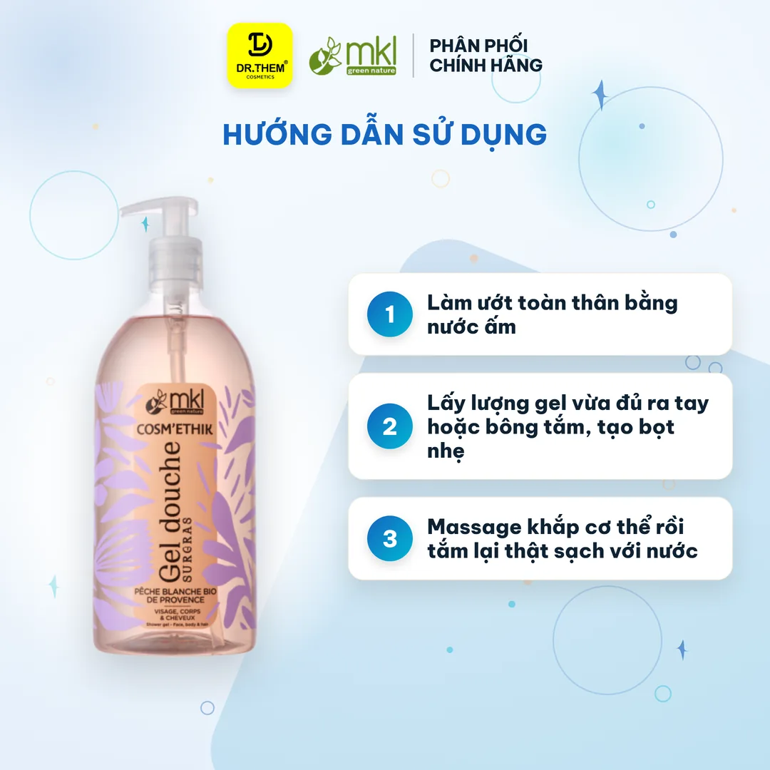Gel Tắm Hữu Cơ MKL Green Nature Shower Gel pH5.5 Không Xà Phòng Hương Đào (Pêche Blanche) 1000ml 3
