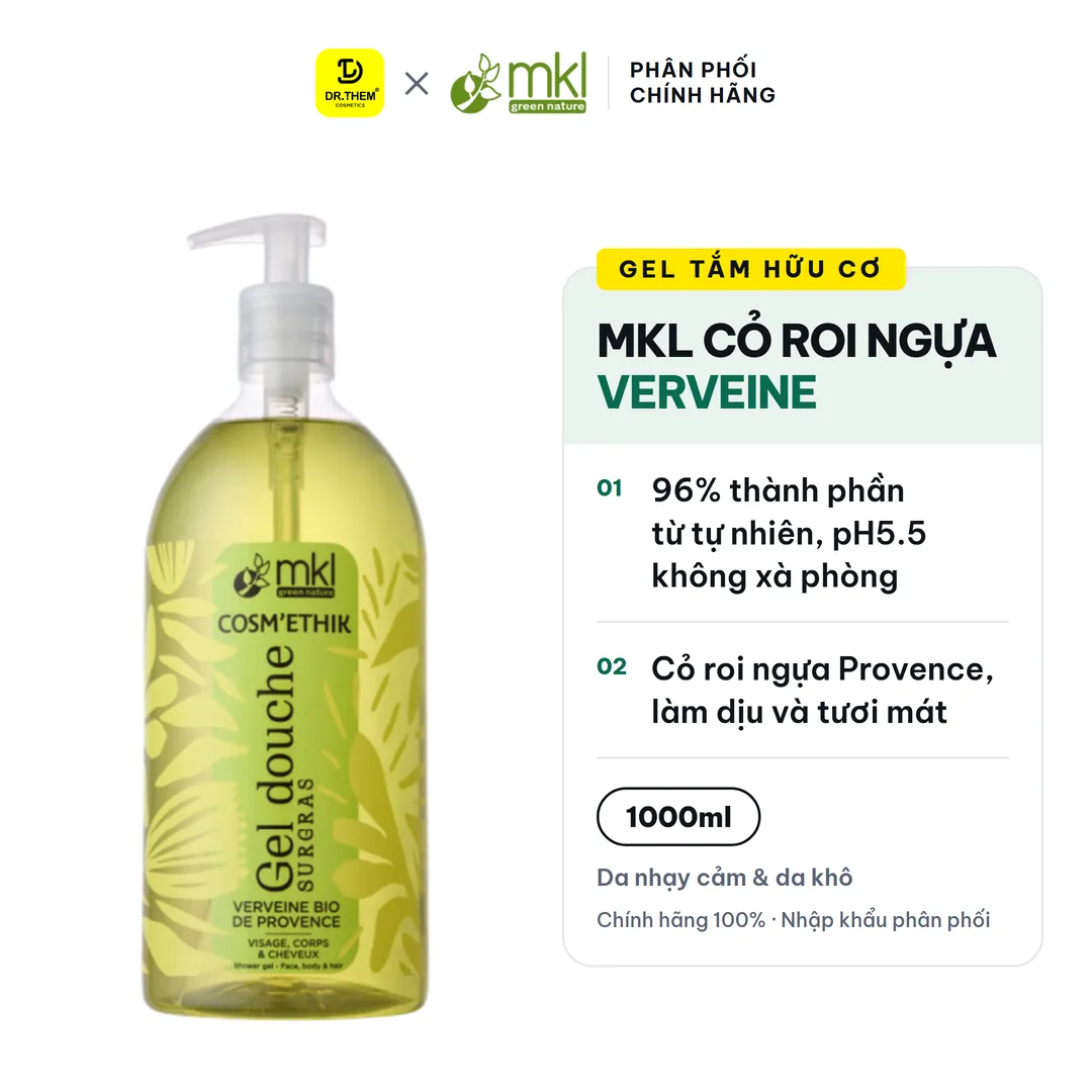 Gel Tắm Hữu Cơ MKL Green Nature Shower Gel pH5.5 Không Xà Phòng Hương Cỏ Roi Ngựa (Verveine) 1000ml