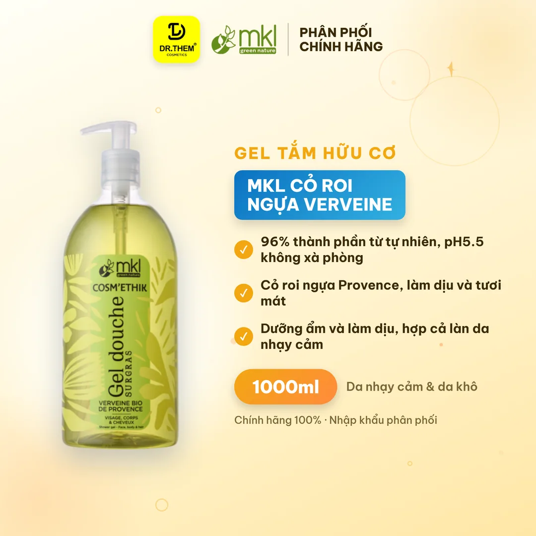 Gel Tắm Hữu Cơ MKL Green Nature Shower Gel pH5.5 Không Xà Phòng Hương Cỏ Roi Ngựa (Verveine) 1000ml