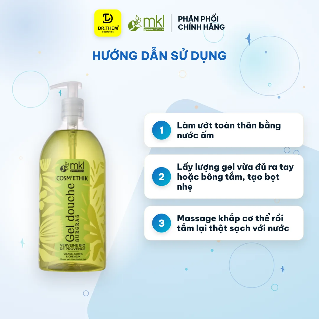 Gel Tắm Hữu Cơ MKL Green Nature Shower Gel pH5.5 Không Xà Phòng Hương Cỏ Roi Ngựa (Verveine) 1000ml 3