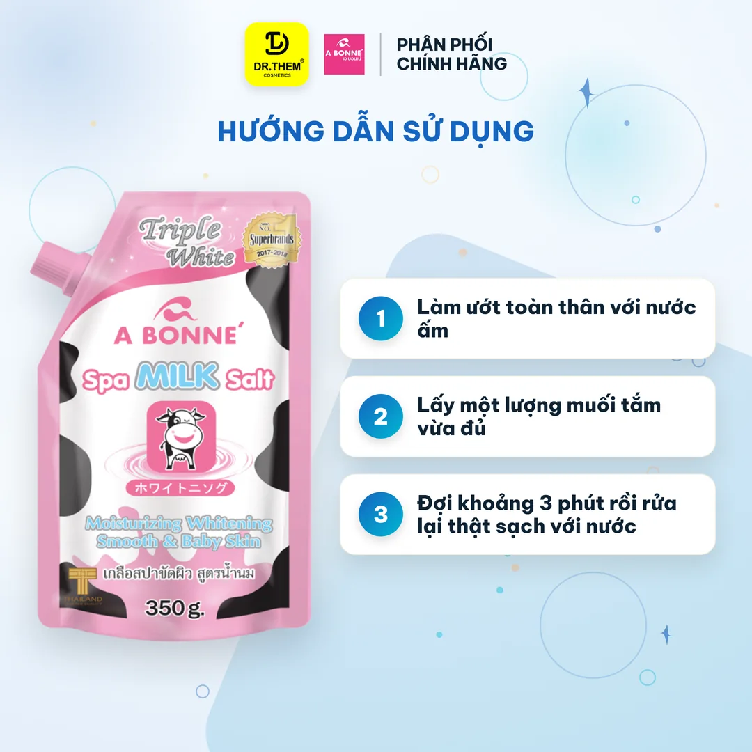 Muối Tắm Tẩy Tế Bào Chết A Bonne Spa Milk Salt Sữa Bò Sữa Chua Vitamin C Dưỡng Da Mịn Màng 350g – hướng dẫn sử dụng
