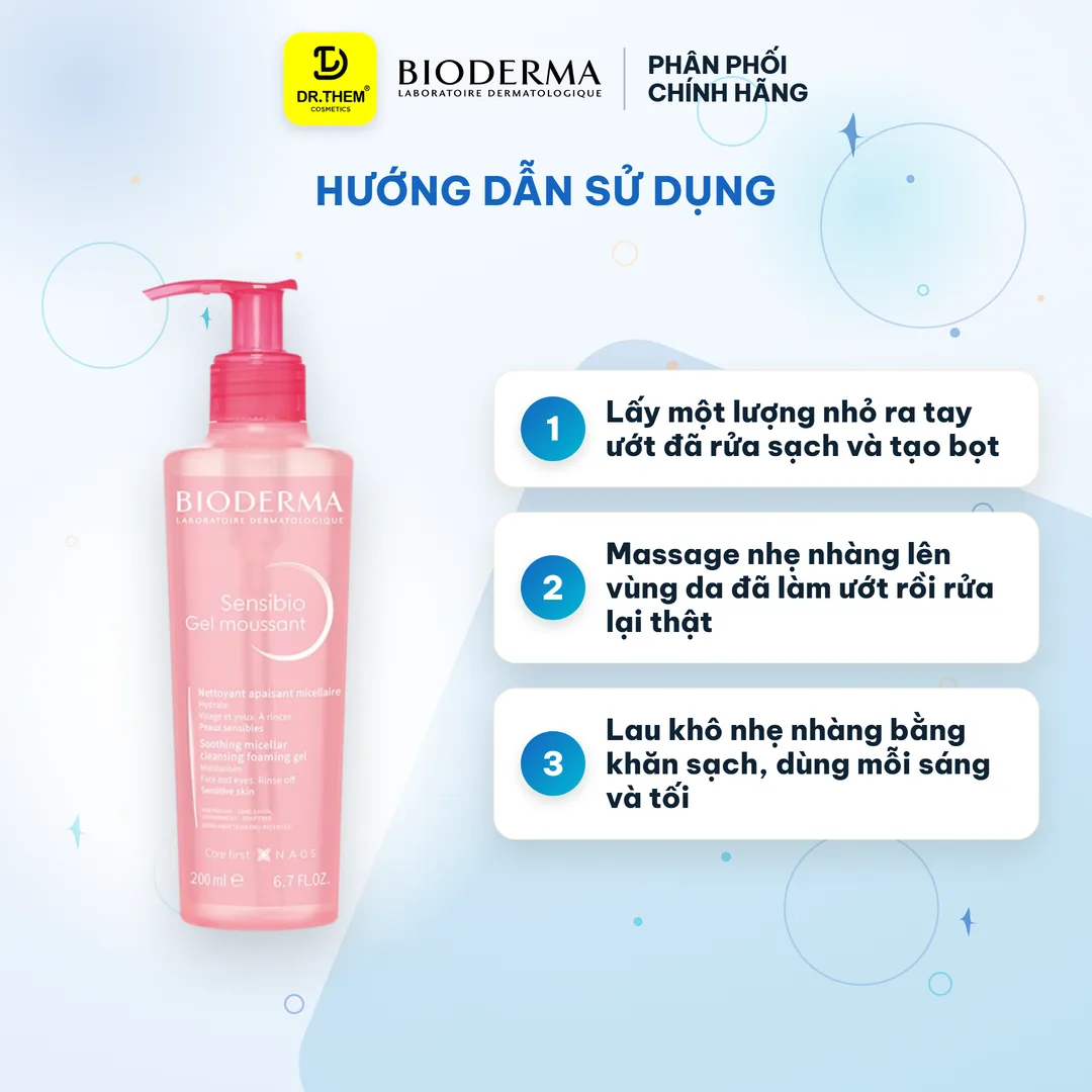 Sữa Rửa Mặt Tạo Bọt Bioderma Sensibio Gel Moussant Làm Sạch Dịu Nhẹ Cho Da Nhạy Cảm Và Da Thường 45ml 200ml – hướng dẫn sử dụng