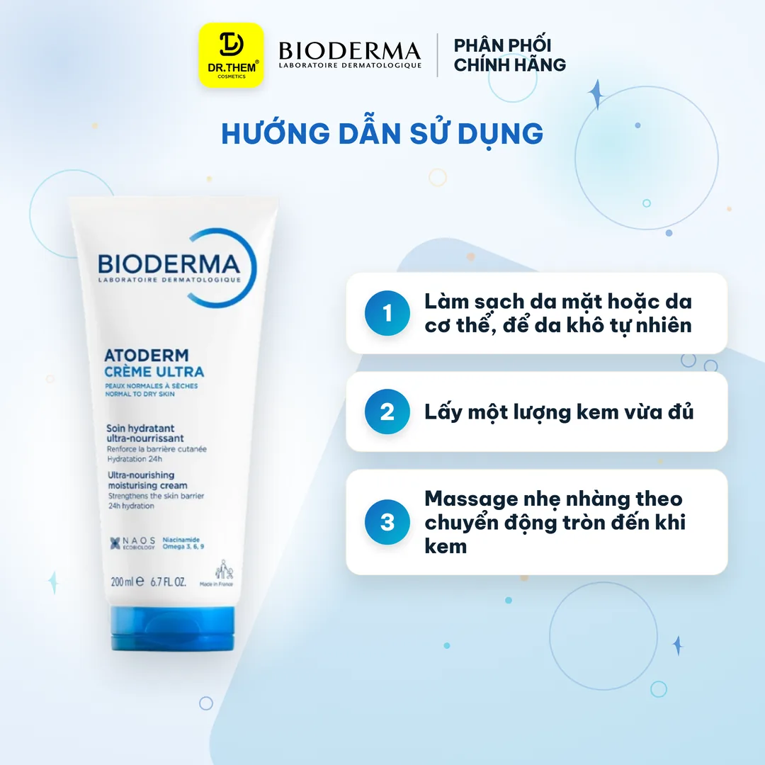 Kem Dưỡng Ẩm Bioderma Atoderm Crème Ultra Hỗ Trợ Phục Hồi Hàng Rào Bảo Vệ Da Cho Da Khô Rất Khô Nhạy Cảm 200ml – hướng dẫn sử dụng