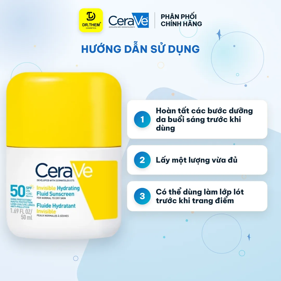 Sữa Chống Nắng CeraVe Dry Touch SPF 50+ PA++++ Kiềm Dầu 12 Giờ Mỏng Nhẹ Khô Thoáng Cho Da Thường Đến Da Dầu 50ml – hướng dẫn sử dụng