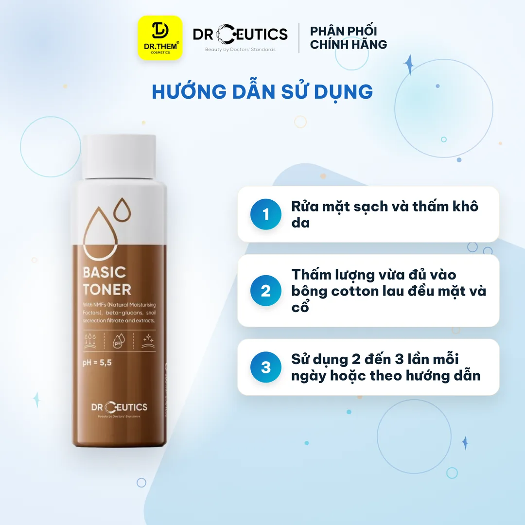 Toner DrCeutics Basic Toner Và Standard Toner Cấp Ẩm Làm Dịu Cân Bằng Da Cho Da Dầu Da Thường 200ml – hướng dẫn sử dụng
