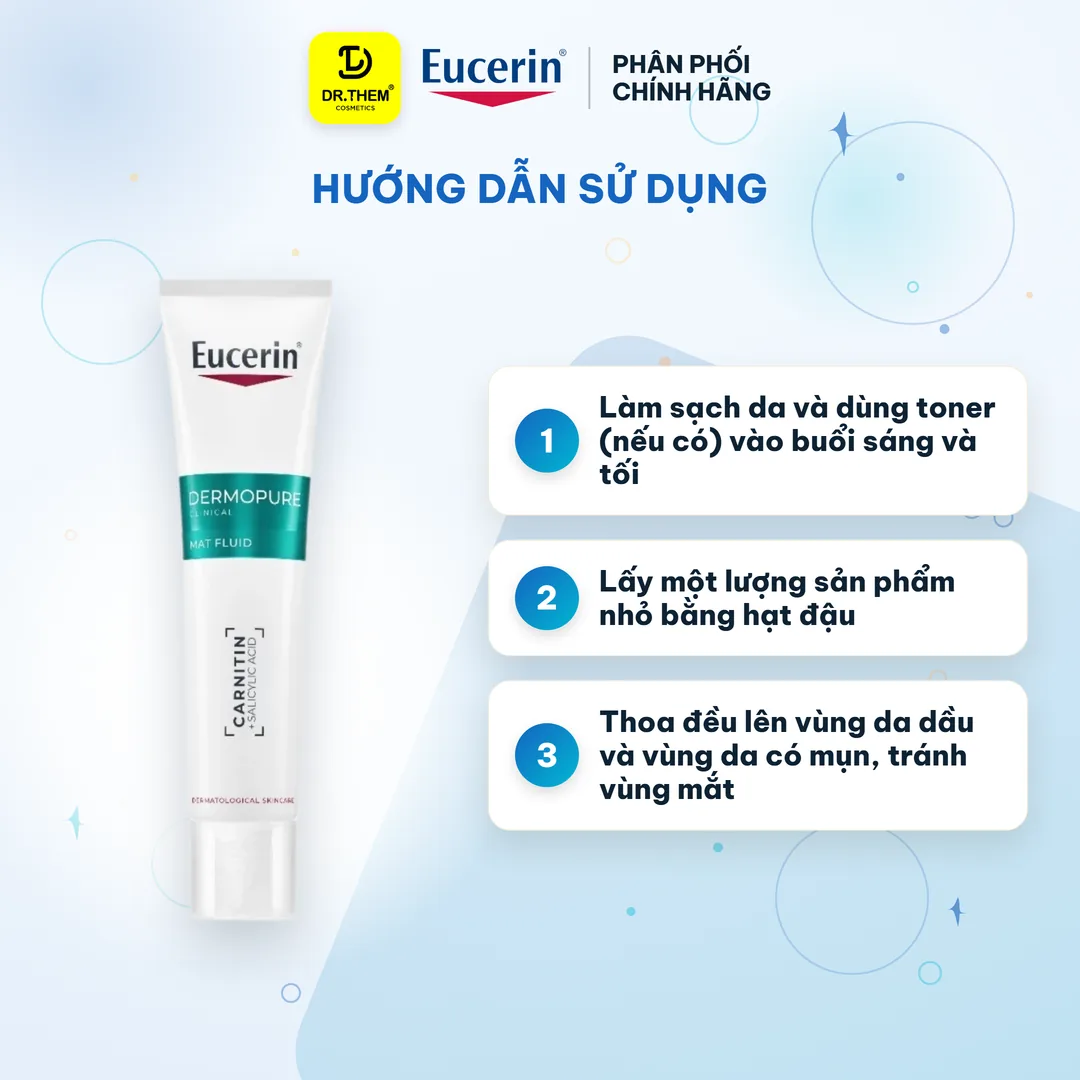 Kem Dưỡng Eucerin DermoPure Clinical Mat Fluid Kiềm Dầu Hỗ Trợ Giảm Mụn Mờ Thâm Cho Da Dầu Mụn 40ml – hướng dẫn sử dụng
