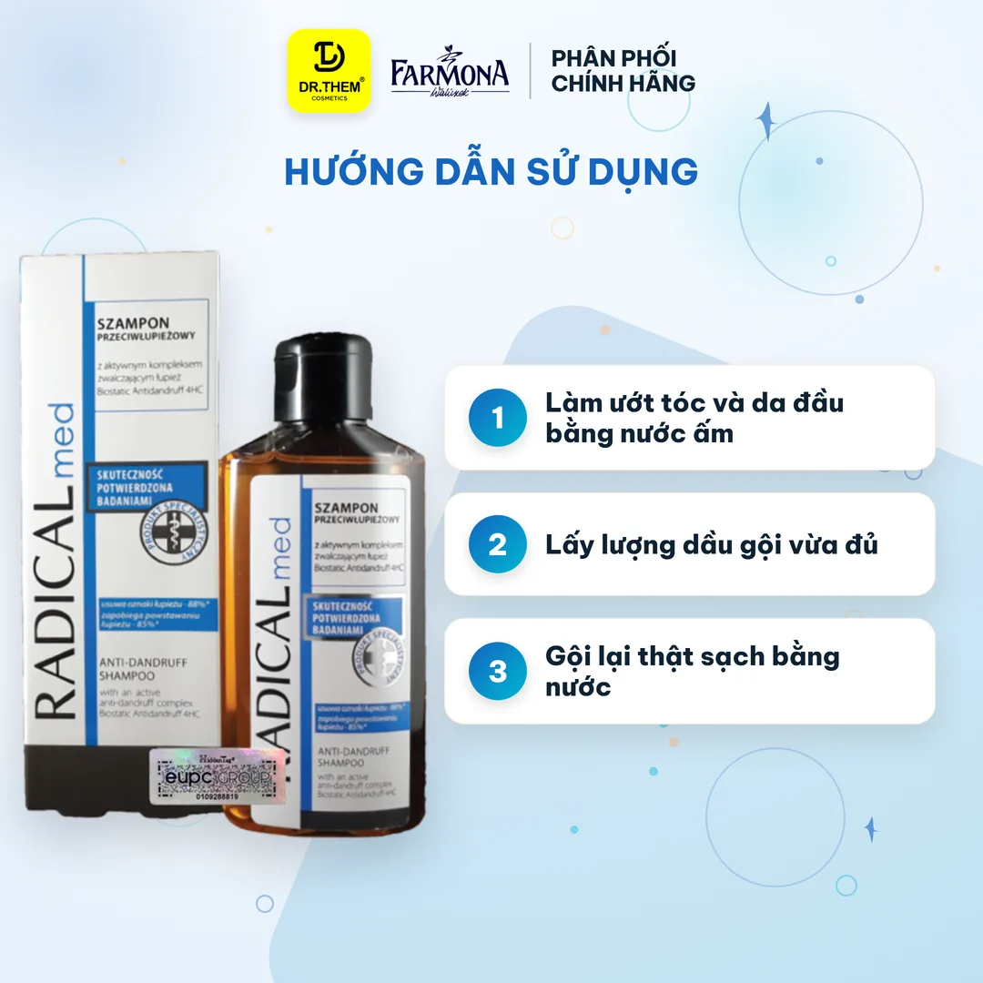 Dầu Gội Farmona Radical Med Anti Dandruff Shampoo Hỗ Trợ Giảm Gàu Làm Dịu Da Đầu 100ml – hướng dẫn sử dụng