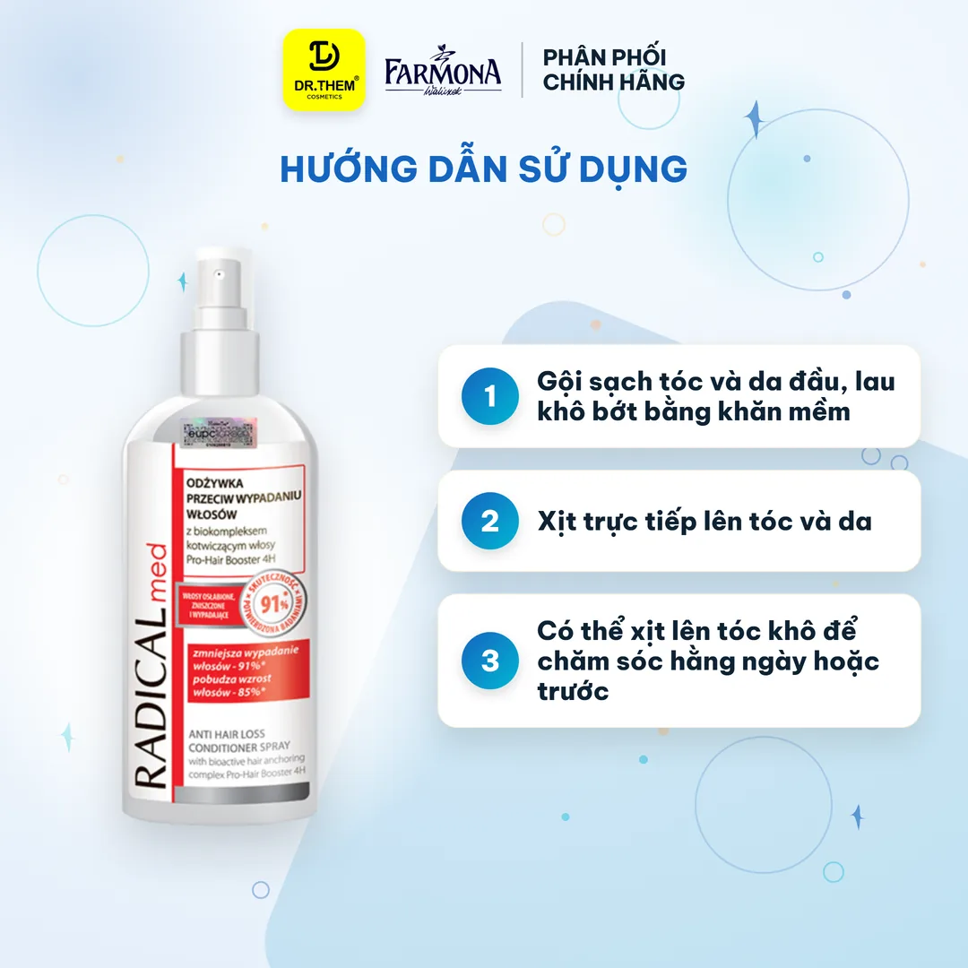 Xịt Dưỡng Tóc Farmona Radical Med Anti Hair Loss Conditioner Spray Hỗ Trợ Giảm Rụng Tóc Chắc Khỏe 200ml – hướng dẫn sử dụng