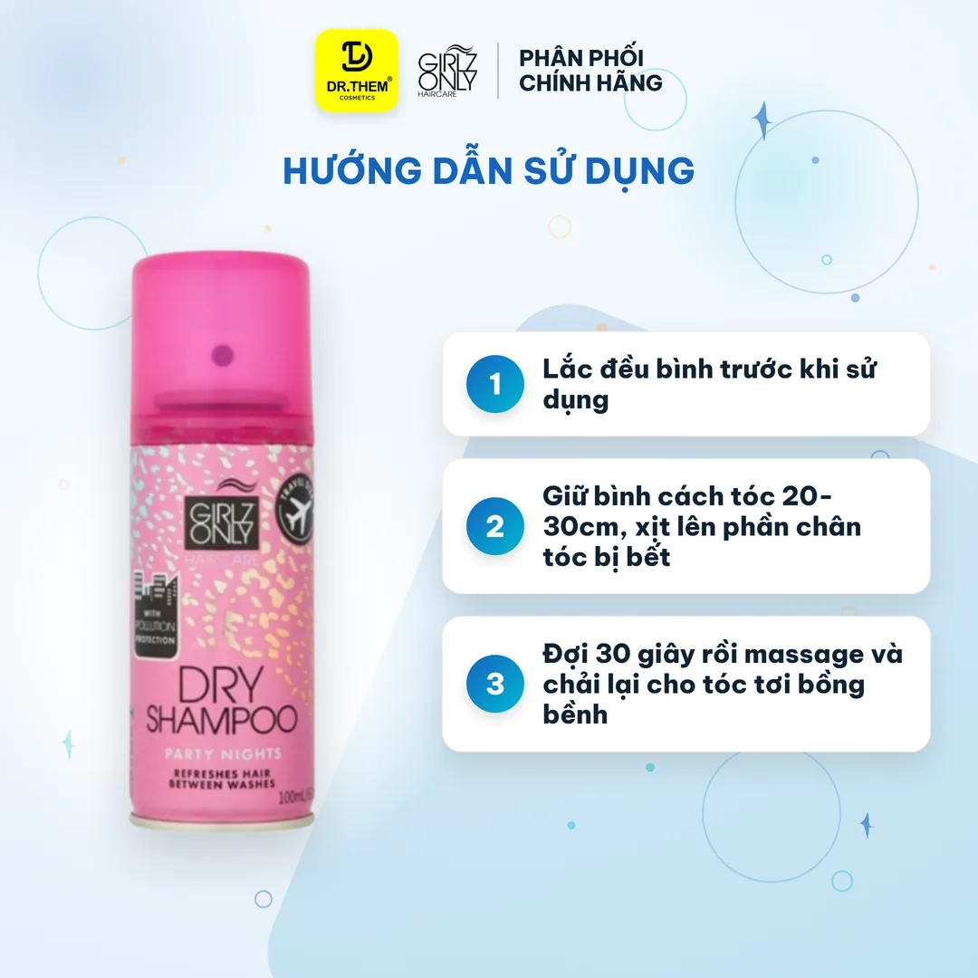 Dầu Gội Khô Girlz Only Dry Shampoo Hấp Thụ Dầu Thừa Làm Sạch Tức Thì Lưu Hương Cho Mọi Loại Tóc 100ml/200ml – hướng dẫn sử dụng